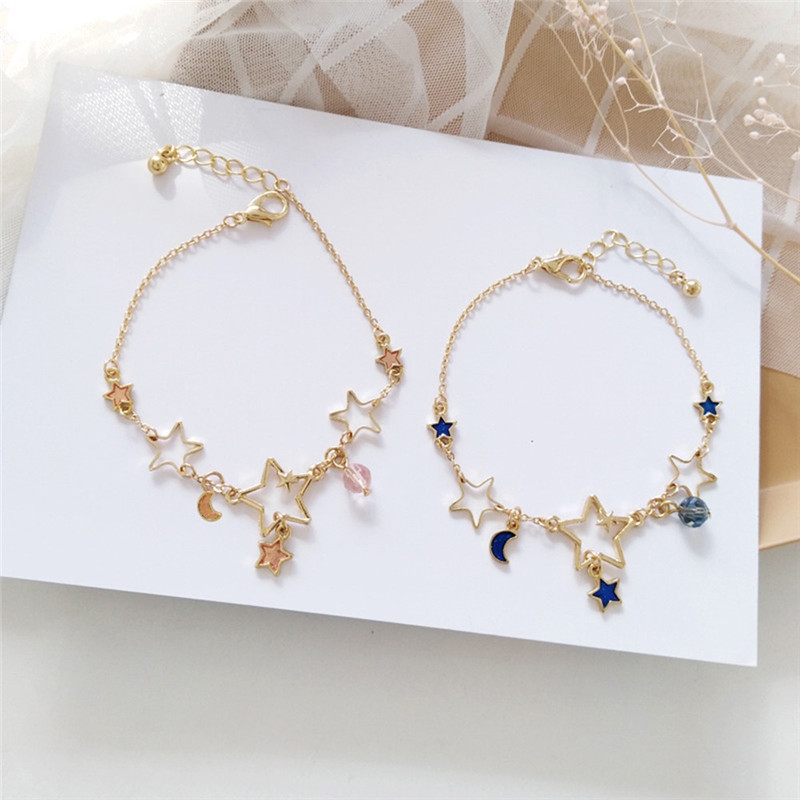 Sweet And Cute Size Star Moon Pendant Bracelet