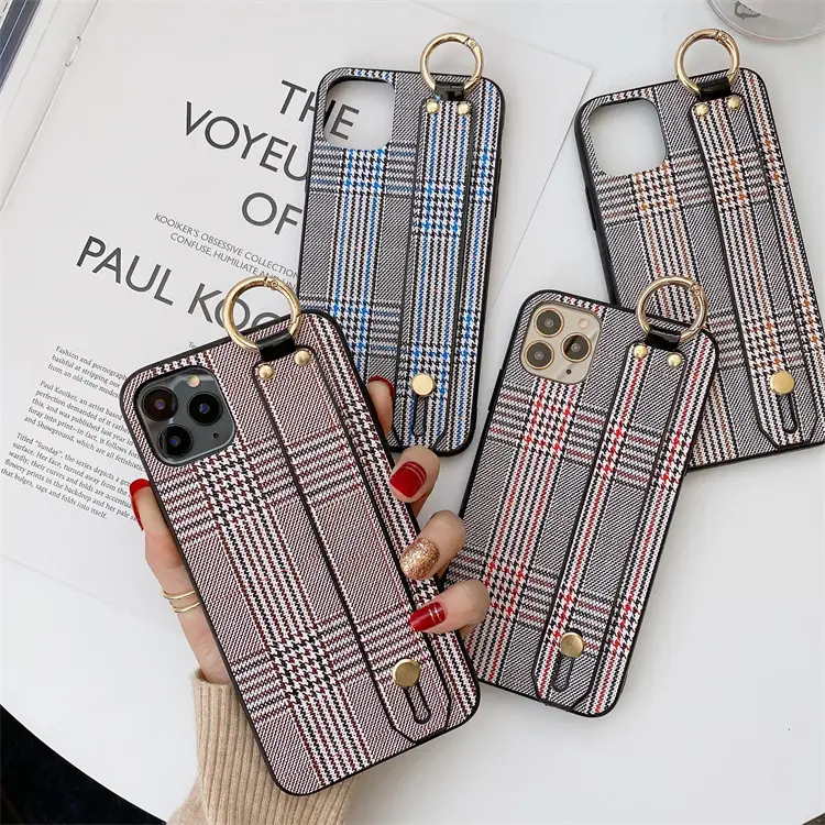 Cute Retro Plaid Wrist Strap Bracket Phone
