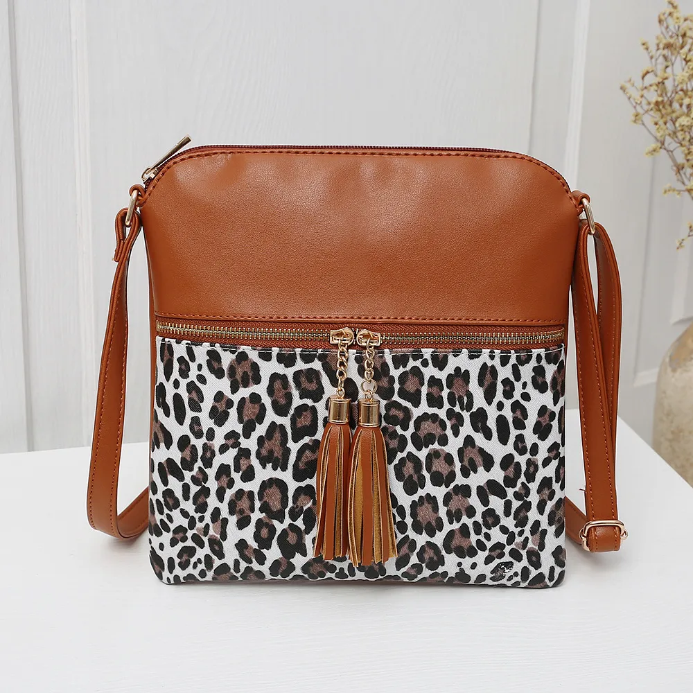 Women's Bags Foreign Trade New Hit Color Leopard Print Tassel Bag Ladies - Brown