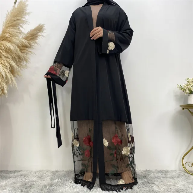 New Style Cardigan Robe Patchwork Embroidery Black - Shop at LoveMi