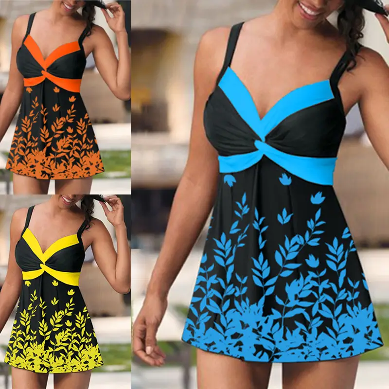 Tankini Leaf Flower Big Skirt Swimsuit Split