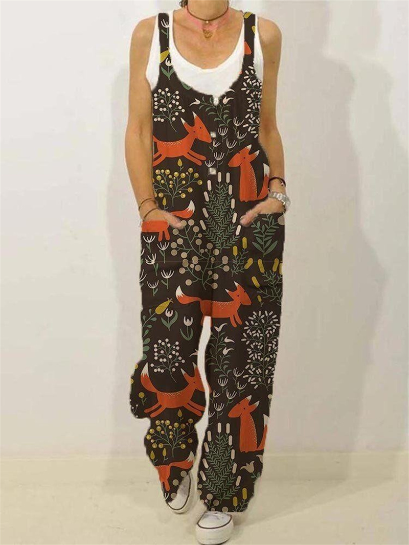 Women's Animal Floral Botanical Print Casual Sleeveless Loose Jumpsuit - Image 5