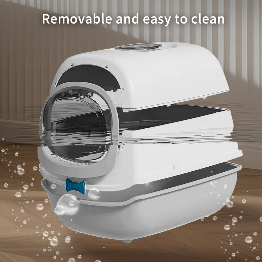 52cm Large Fully Enclosed Flip Cover Cat Litter Box, Anti-Splashing Anti-Tracking Odor Locking Cat Toilet With Free Scoop, Deodorant Pack & Bowtie