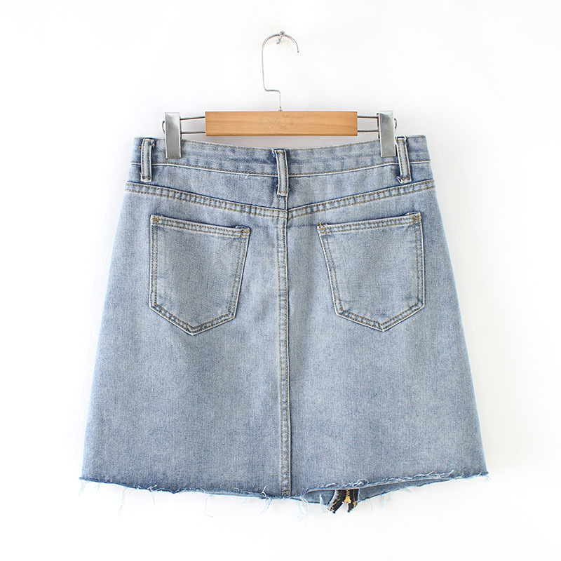 Title 2, Denim skirt with irregular high waist and hip, ...