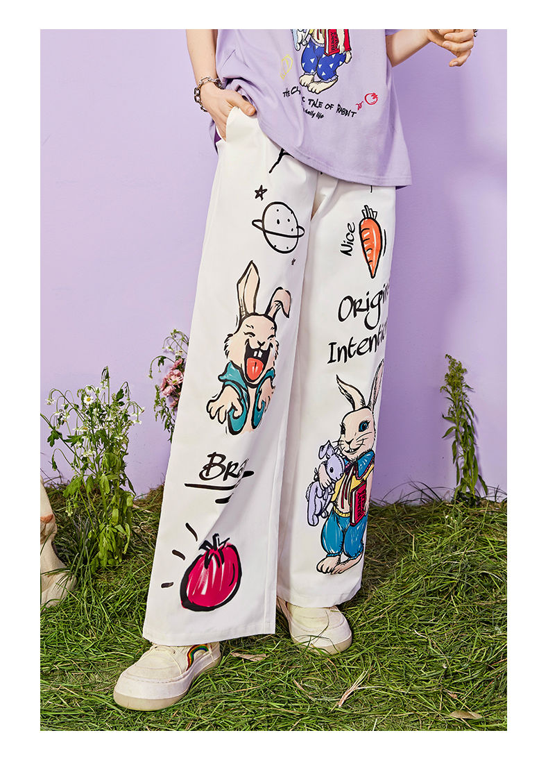 Design Sense High Waist Wide Leg Pants Printed Casual