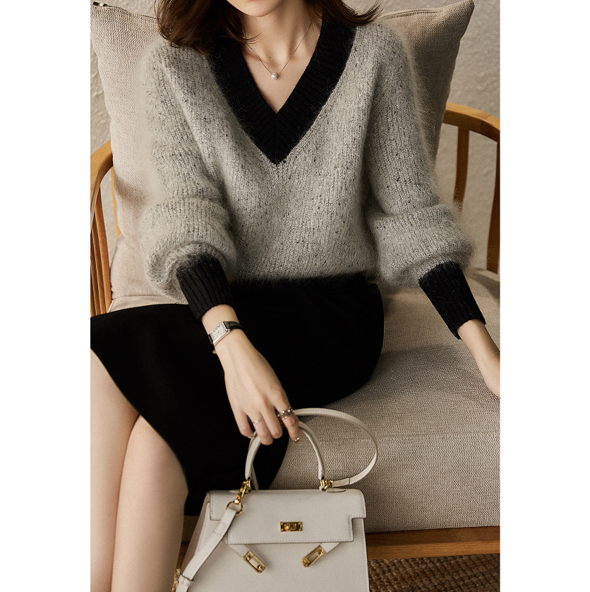 Western Style V-neck Fluffy Sweater Fashion And Elegance - Image 5