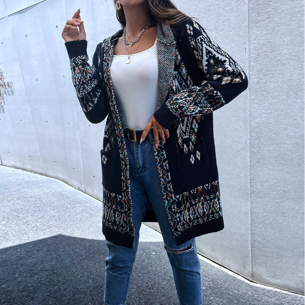 Ladies Hooded Long Sleeve Jacket Retro Ethnic Cardigan - Shop at LoveMi