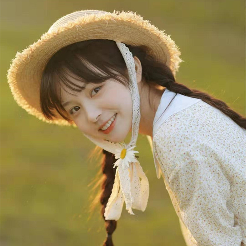 Cute Raffia Woven Flat-top Cap Lace