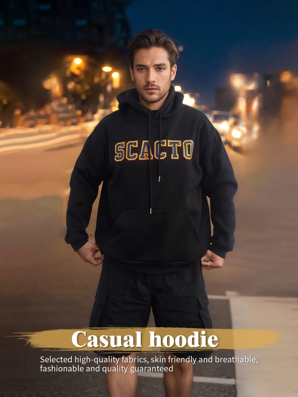 Fashionable Solid Color Long Sleeved Printed Hoodie for Both