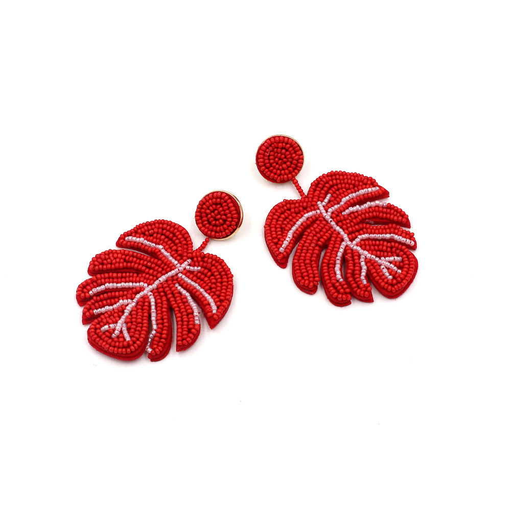 Hand-woven Rice Bead Leaf Earrings Beaded Leaf Earrings