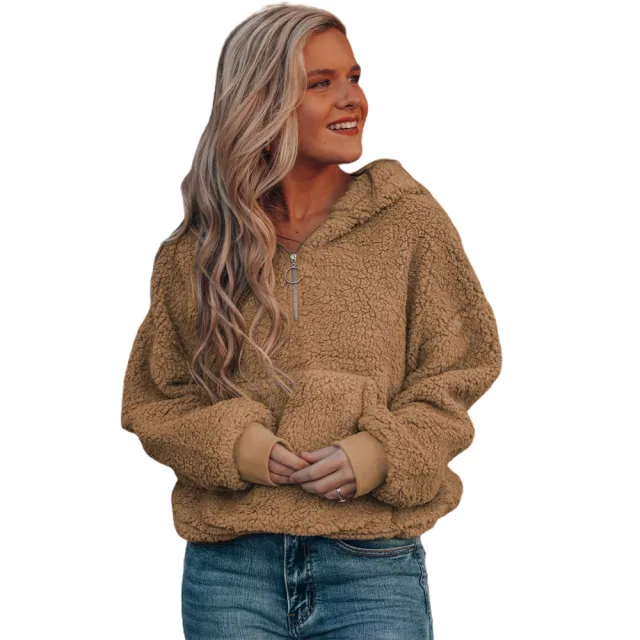 Women's Hoodie Loose Casual Half open Neckline Blouse Brown - Shop at LoveMi