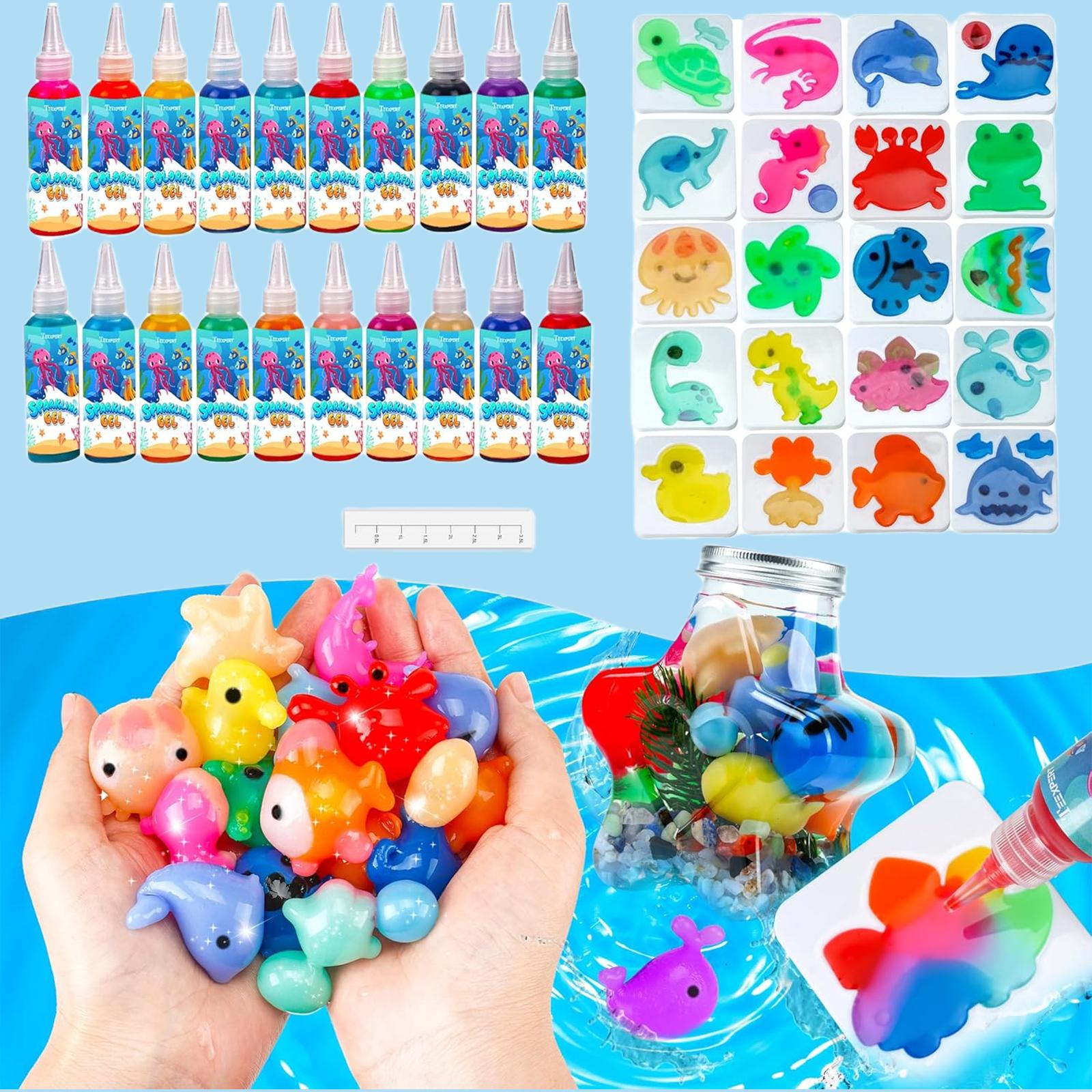 20 Amazing Gel Toys With 5 Molds - DIY Craft Kit For Soft Rubber Pets  - Birthday Party Gift For Children.