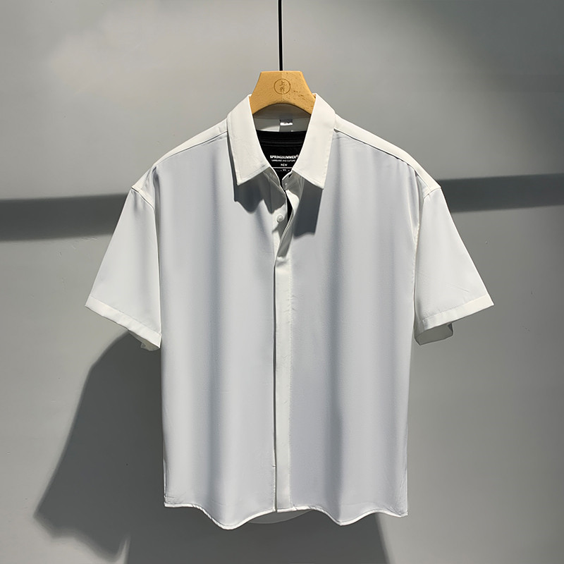 Drape Feel Non-Iron Short Sleeve Shirt Men's Thin Ice Silk