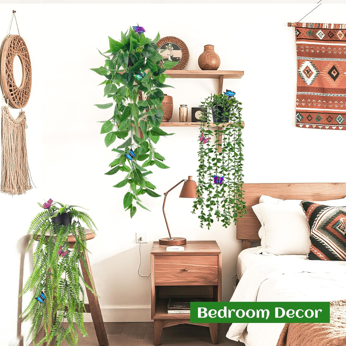 Fake Hanging Plants With Butterflies For Shelf Wall Decor  Artificial Eucalyptus Ivy Vines Faux Potted Hanging Plants Indoor For Bathroom Kitchen Office Wall Shelf Outdoor Decor thumbnail 5