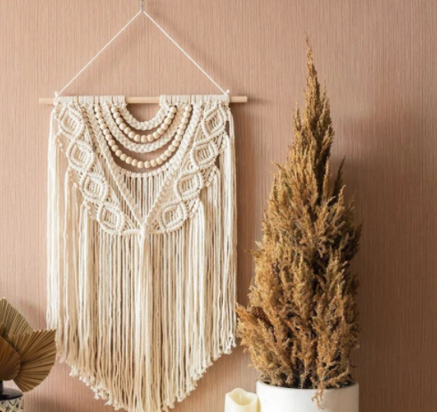 Hand-woven Diamond Wooden Bead Tapestry - Image 5