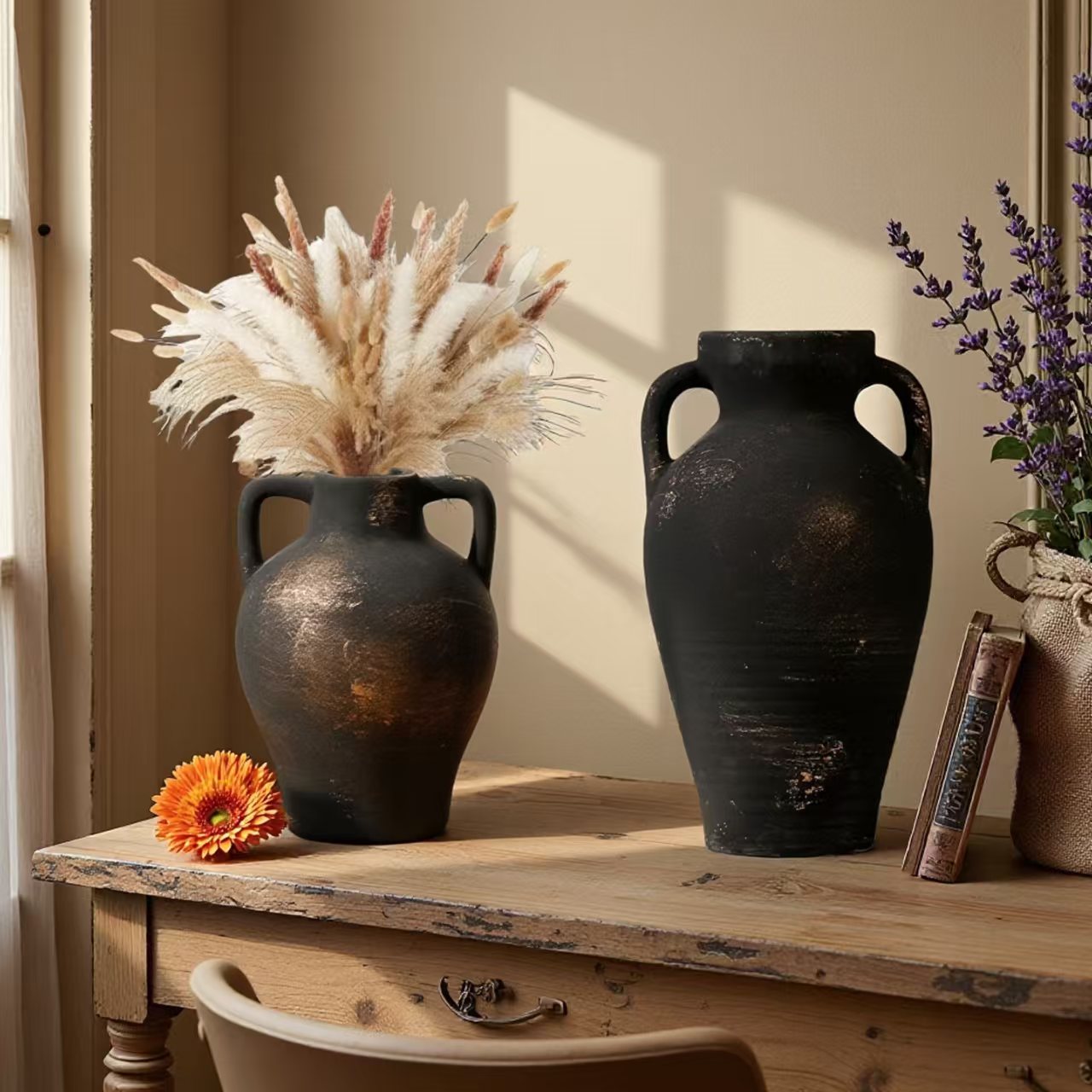 Vintage French Country Ceramic Vase, Creative Unique Decorative Flower Pot, Desktop Decoration Prop, 1pc