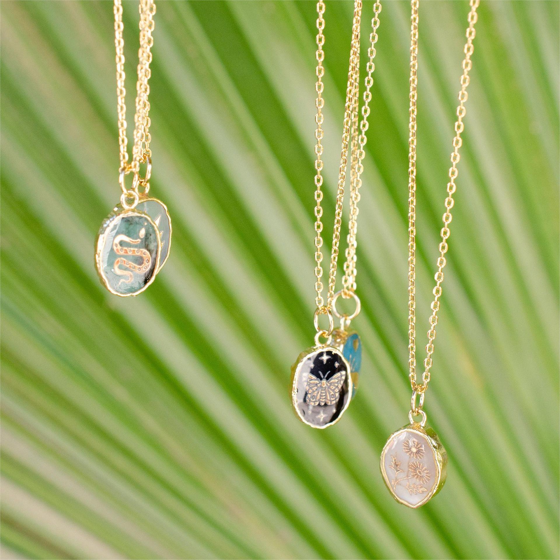 Natural Stone Gem Necklace Butterfly Star Moon Love