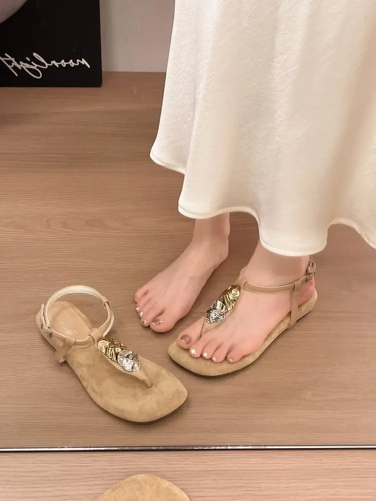 New Summer Women's Square Toe Thong Sandals