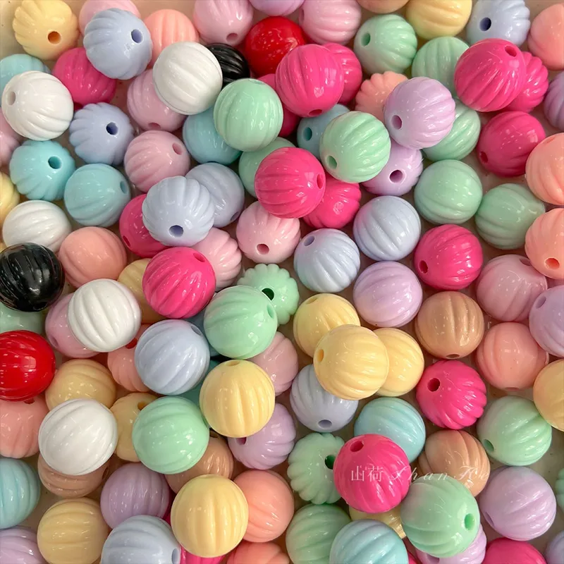 14mm Acrylic Pumpkin Beads, Ribbed Round Charms