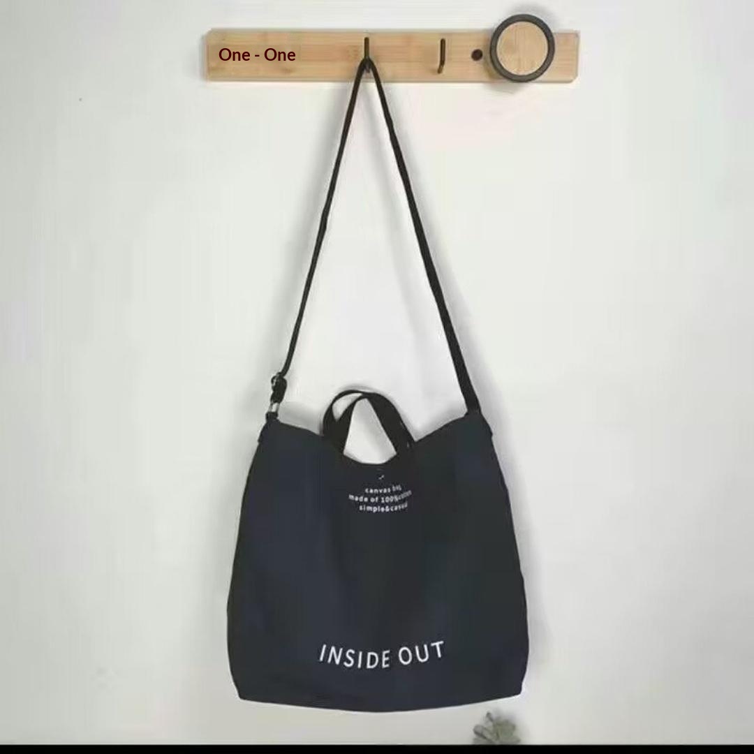 Thick Canvas Large Capacity Lightweight Tote Bag Retro Diagonal Cross Canvas Bag - Black Out