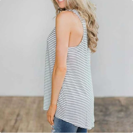 Sleeveless Black And White Striped T-shirt