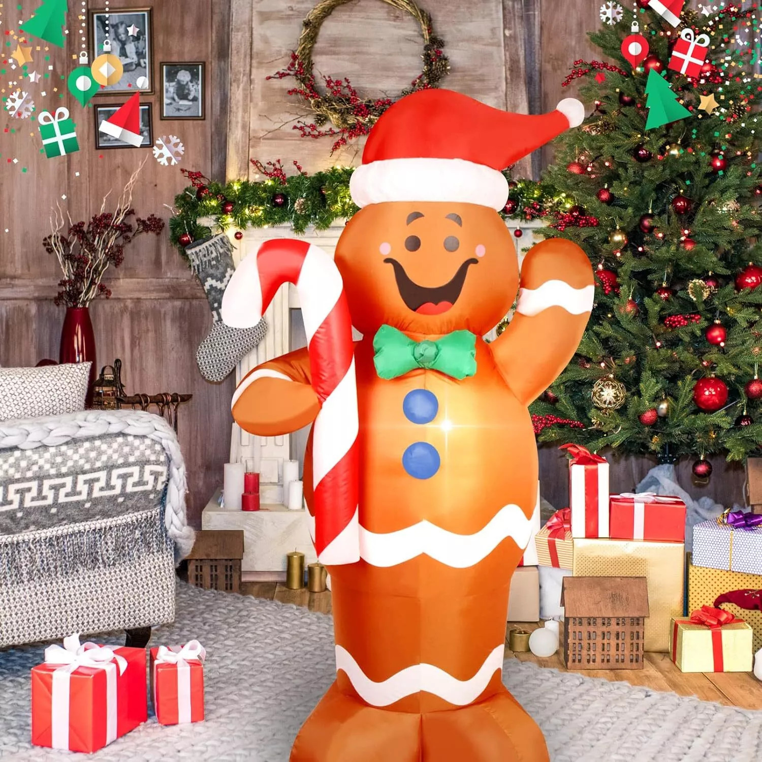UK Barn - Height 1.5M Gingerbread Man Inflatable Christmas Decoration UK Standard