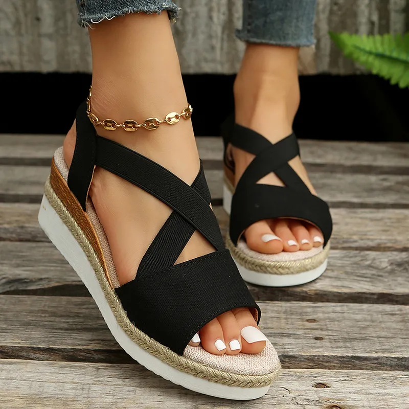 Wedge Sandals for Women Cross-strap Platform Gladiator Hemp Heel