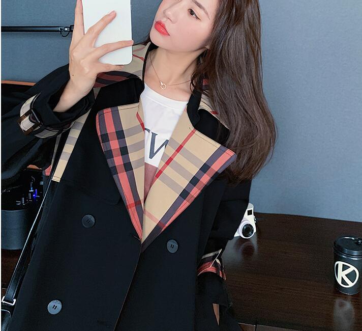 Fashion Ladies Loose Plaid Stitching Windbreaker Jacket