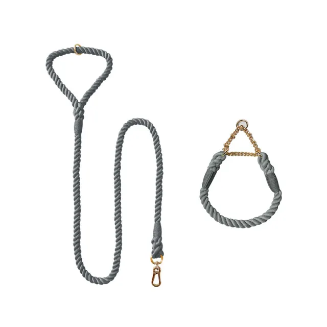 Woven Cotton Pet Dog Leash Collar Set Dark Grey Gold - Shop at LoveMi