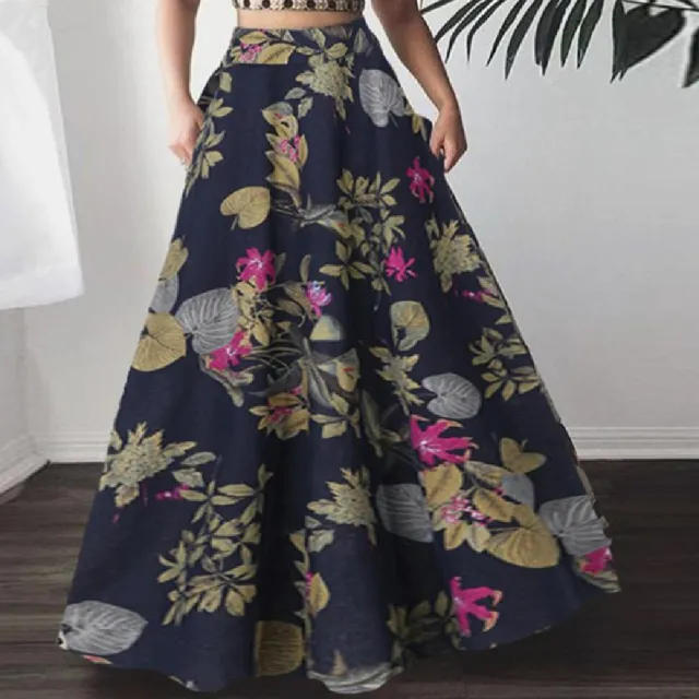Casual Printed High Waisted Skirt Blue Flower - Shop at LoveMi