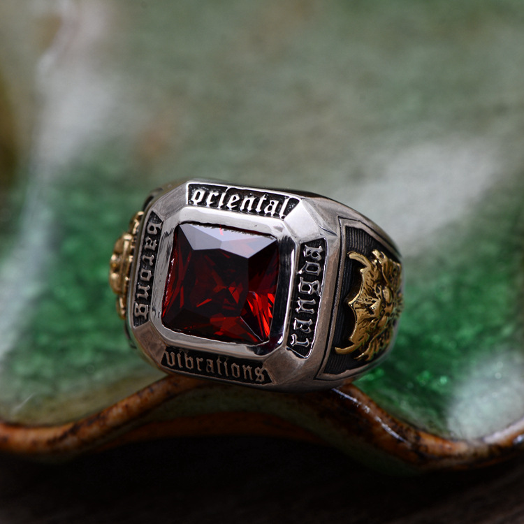 Fashion Red Crystal Men's Thai Silver Ring