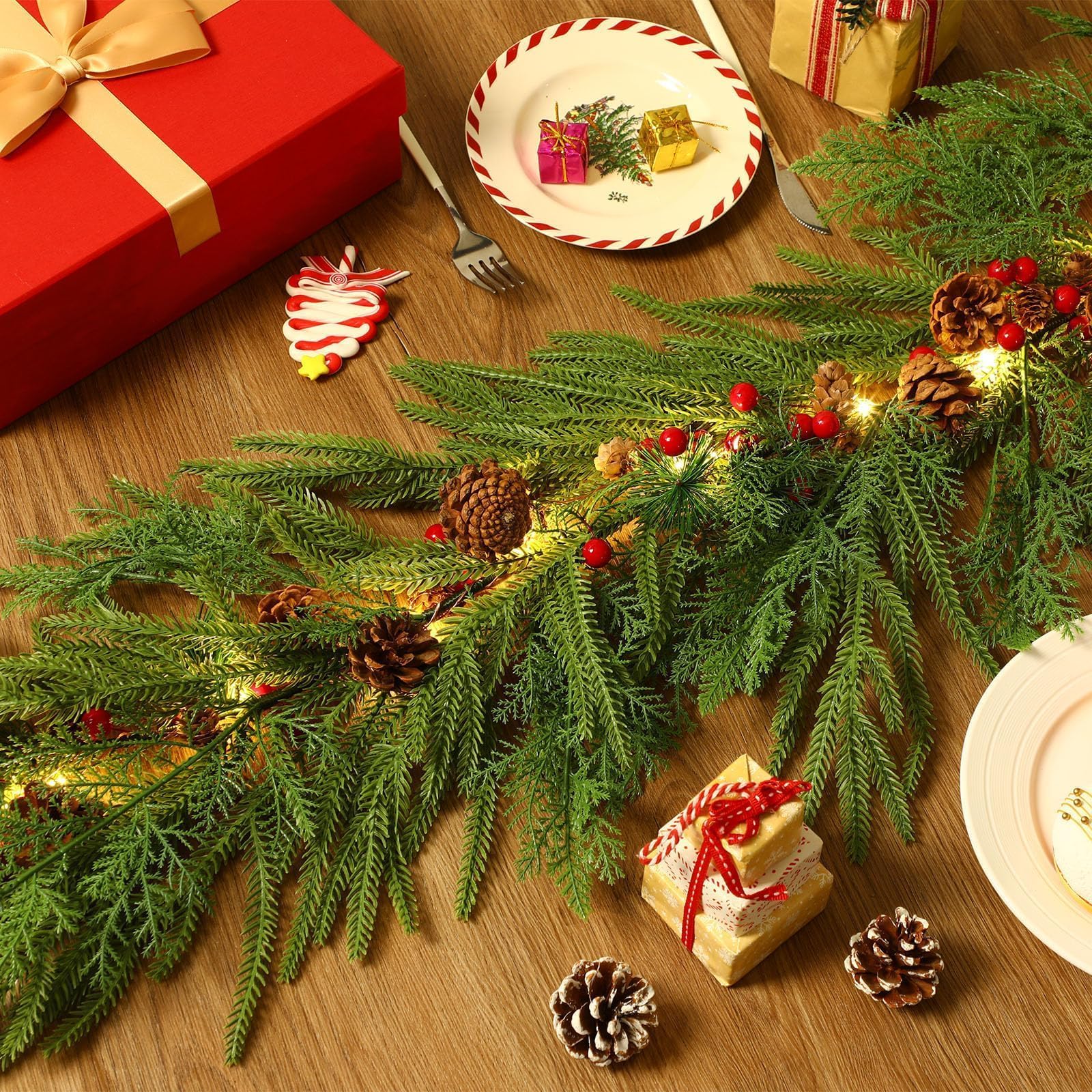 Artificial Norfolk Pine Garland with Lights, picture 3 of 4