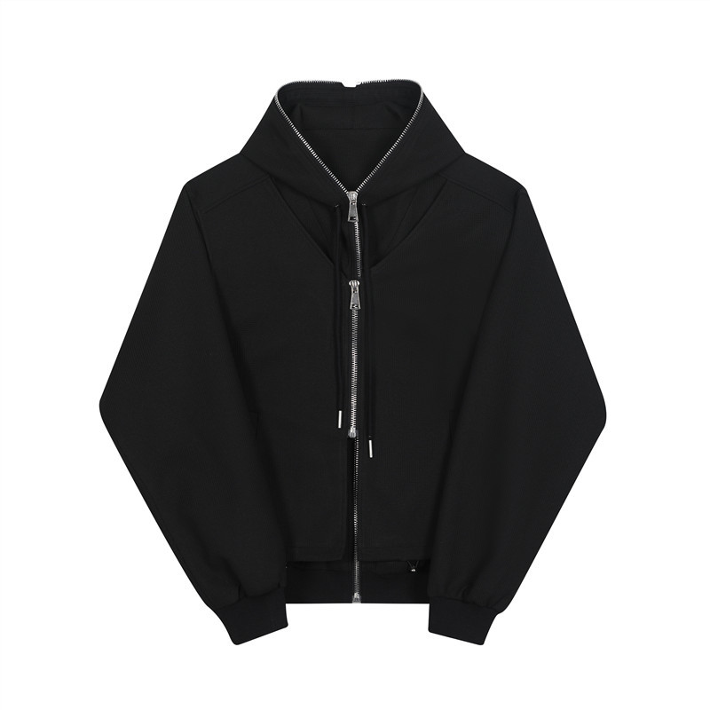 Men's Solid Color Zipper Hooded Cardigan Sweater