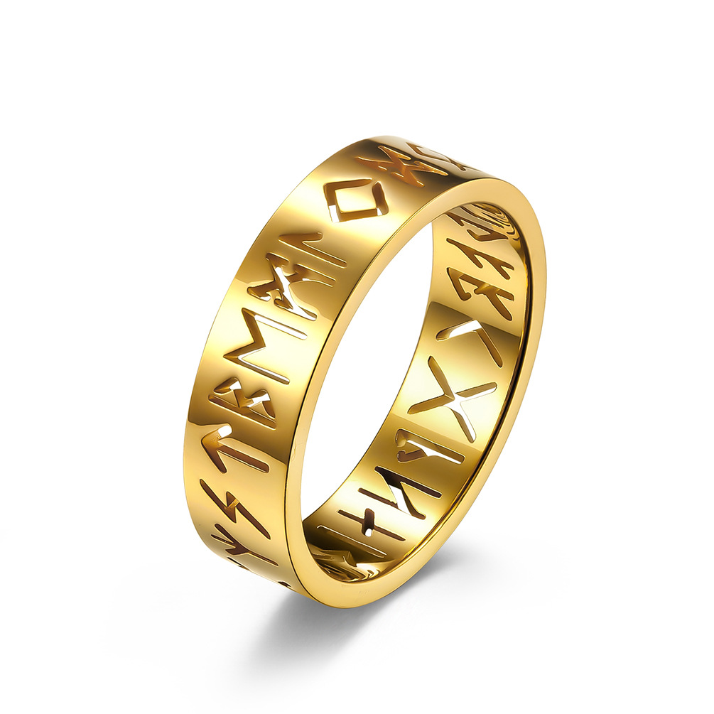 Nordic Viking Lettering Hollow Titanium Steel Ring