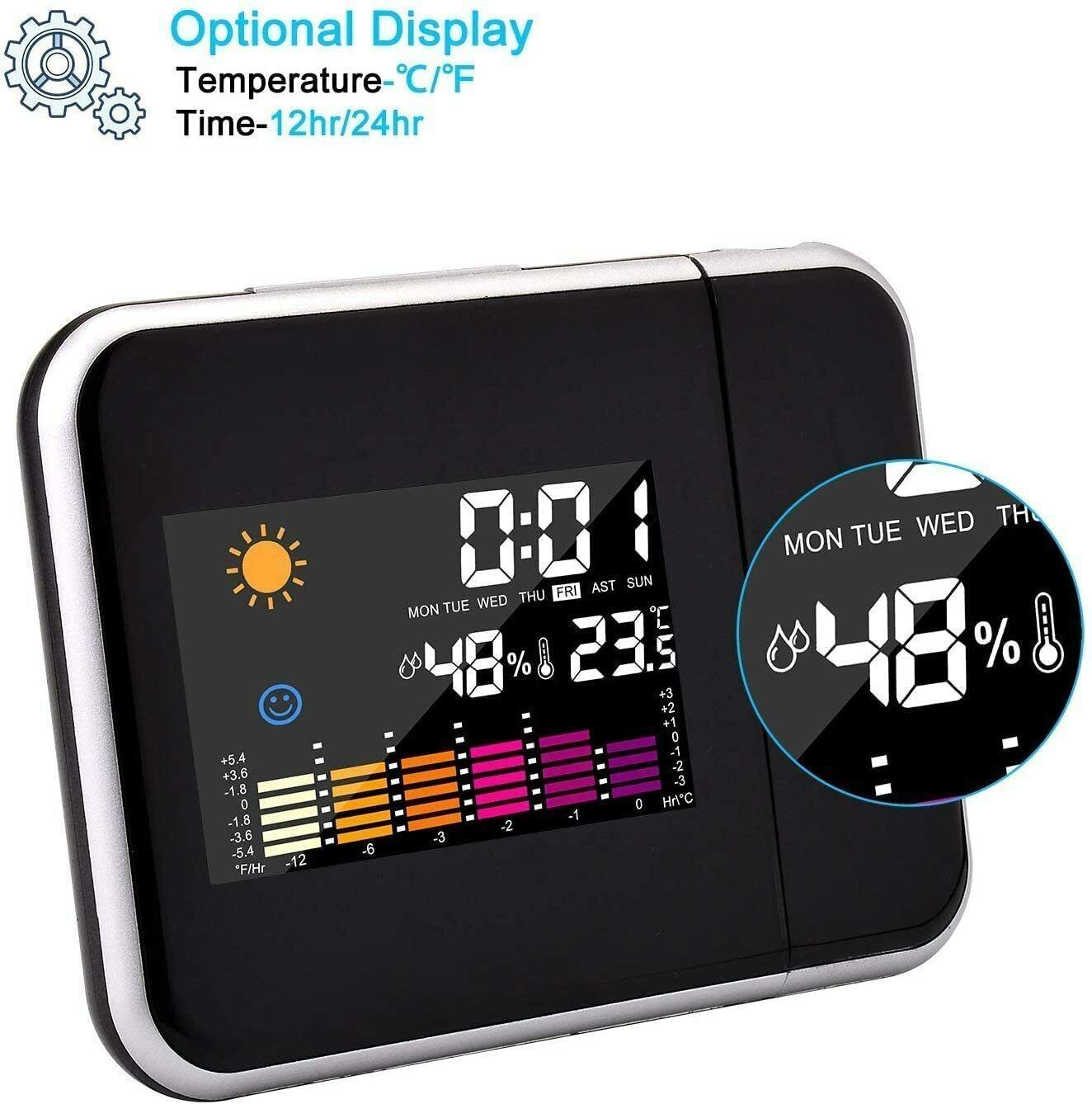 Smart Alarm Clock Digital LED Projector Temperature Time Projection LCD Display 6