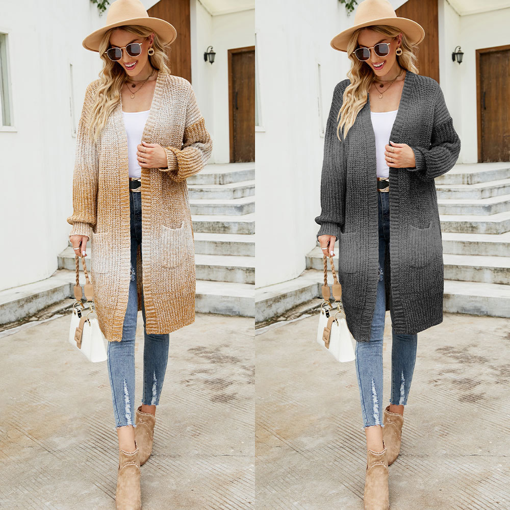 Women's New Gradual Color Knitting Cardigan Loose Coat