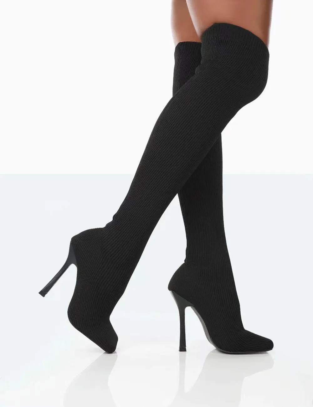Thigh High Boots Women Over The Knee Long Boots Fashion Shoes - Black