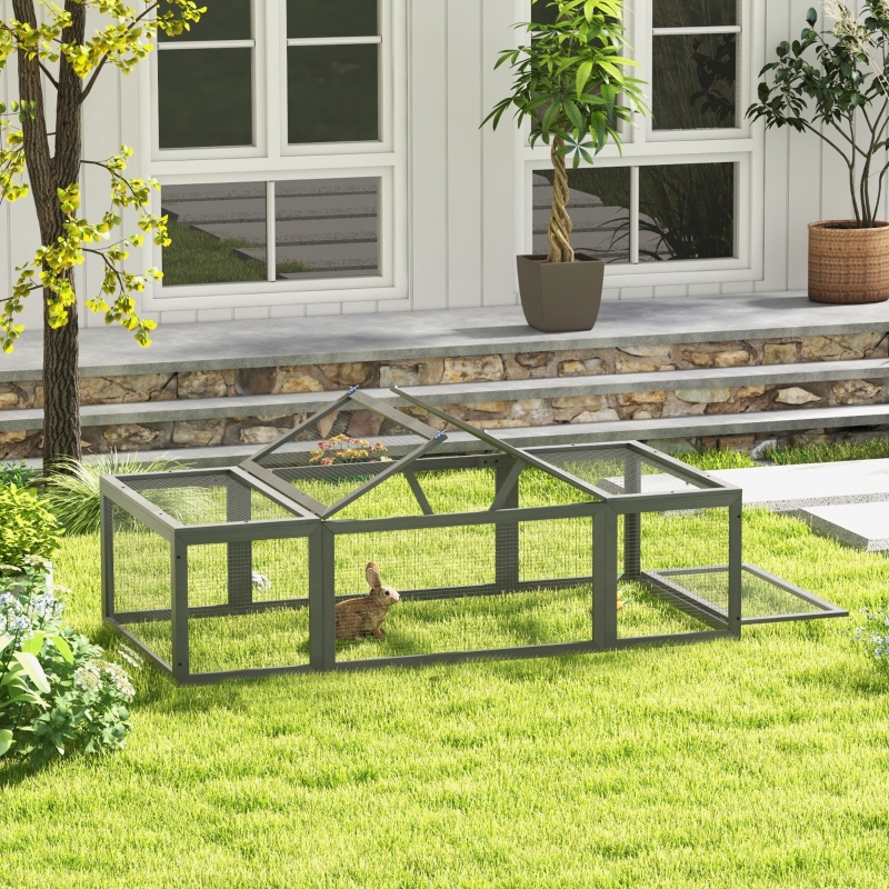 Large Wooden Rabbit Hutch Small Animal Habitat Enclosure Outdoor Run And Lockable Doors - Gray