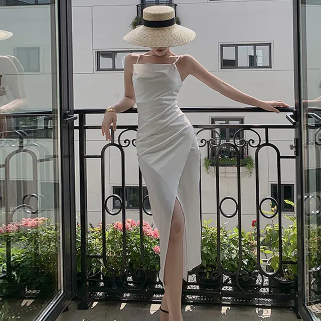 Swing Collar Satin Suspender Skirt Female Temperament White - Shop at LoveMi