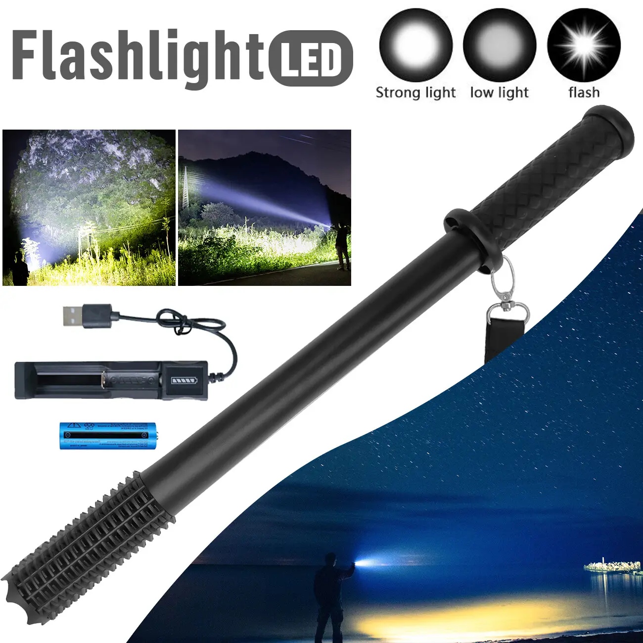 Baseball LED Flashlight Rechargeable Torch Spotlight Emergency