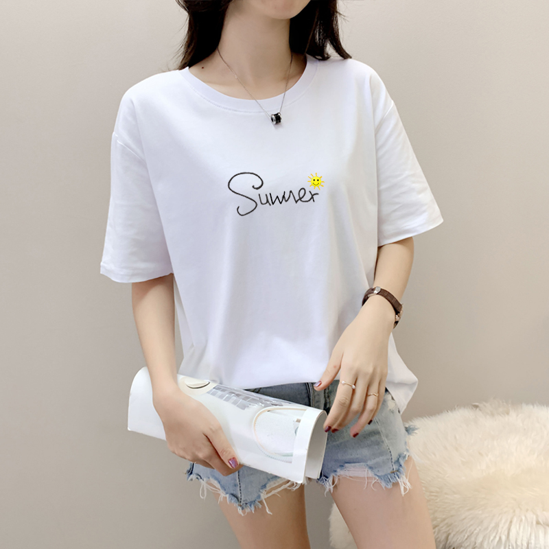 Women's Cotton Loose Round Neck Short Sleeve T-shirt