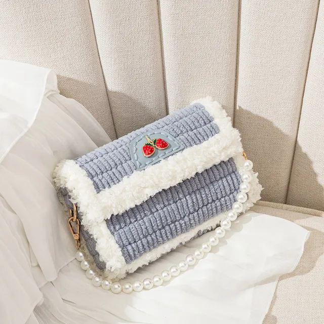 Hand knitted Self made Fleece Mesh Hand sewn Material Bag Blue - Shop at LoveMi