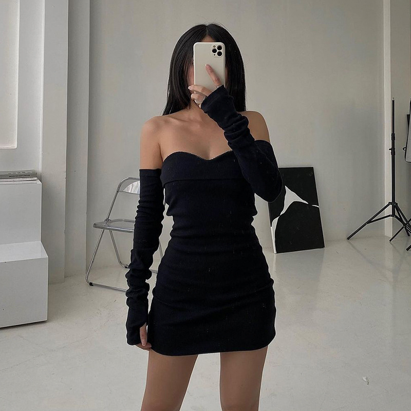 Black Women's Slim Fit Long Sleeve Dress