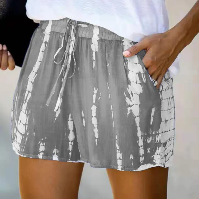 Summer European And American Tie dye Striped Wide leg Shorts Grey - Shop at LoveMi