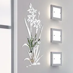 Acrylic Flower Plant Mirror Wall Sticker 3D Self-adhesive Bedroom Living Room Decoration - Silver - View 1