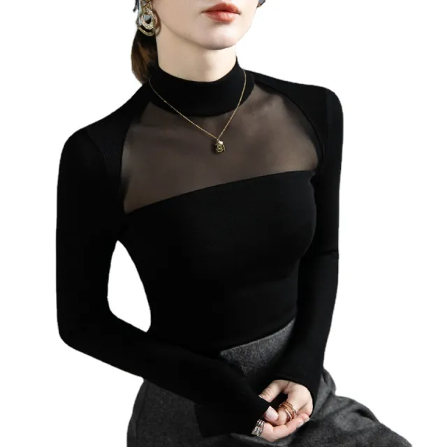 Tops Black Autumn And Winter New Inside Take Bottoming Shirt Female Long sleeved Black - Shop at LoveMi