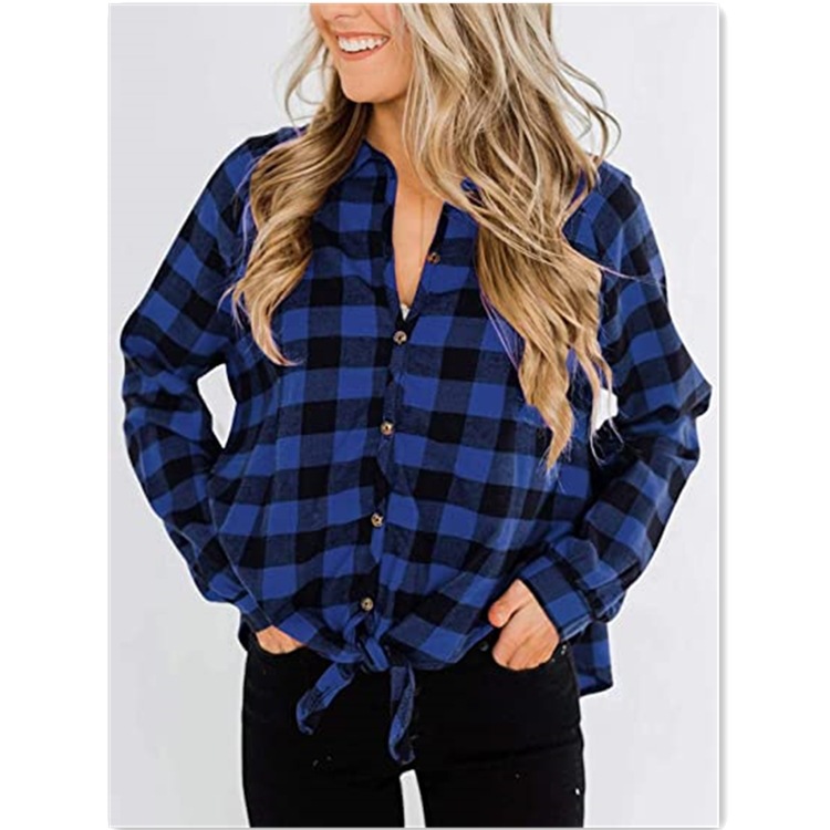 Title 6, Loose Plaid Tie Knot Long-sleeved Cardigan Shirt