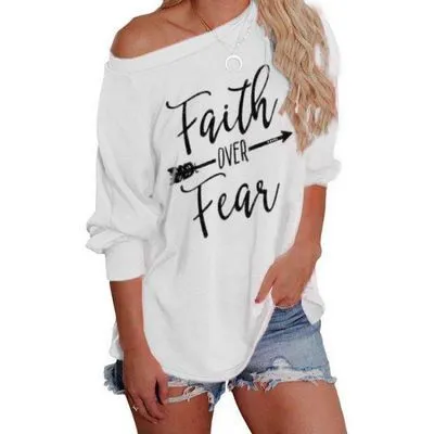 New Style Loose Casual Letter Printing Long Sleeved Round Neck Hoodless Sweater Women White - Shop at LoveMi