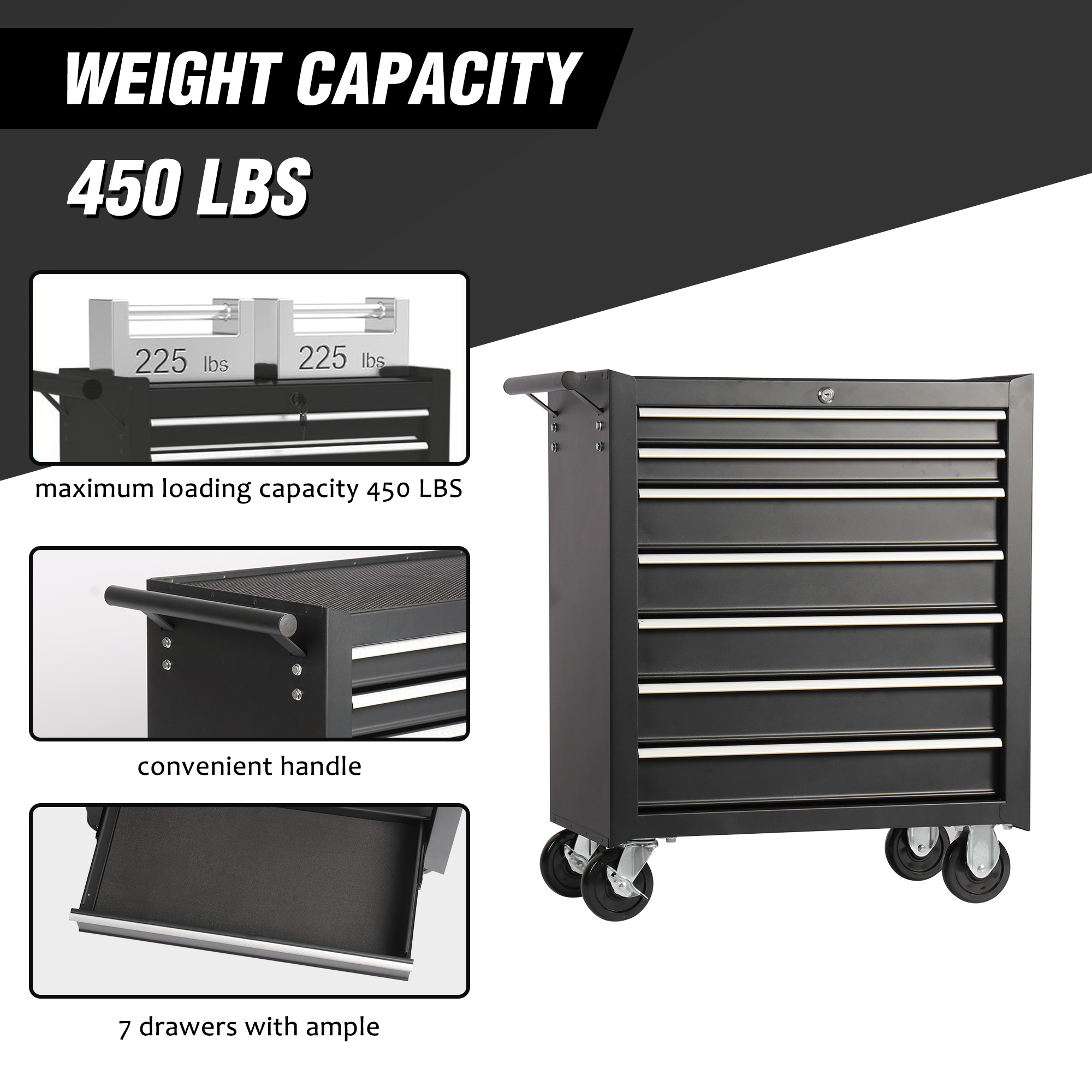 Rolling Tool Chest With 7-Drawer Tool Box With Wheels Multifunctional Tool Cart Mechanic Tool Storage Cabinet For Garage, Warehouse, Workshop, Repair Shop thumbnail 3