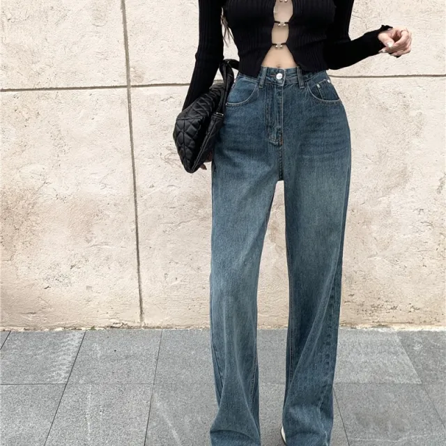 Retro Design Sense New High waisted Wide Leg Jeans Blue - Shop at LoveMi